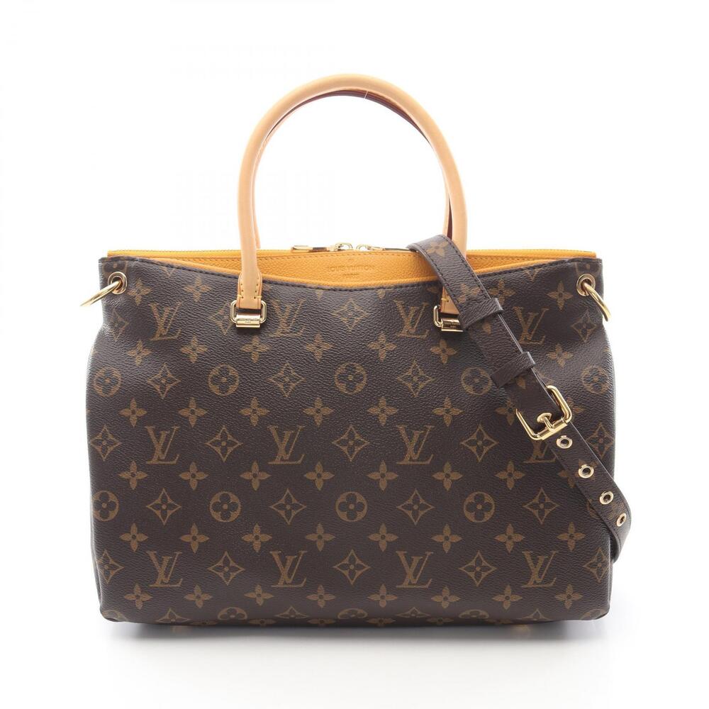 Louis Vuitton Pallas handbag canvas leather Monogram brown yellow